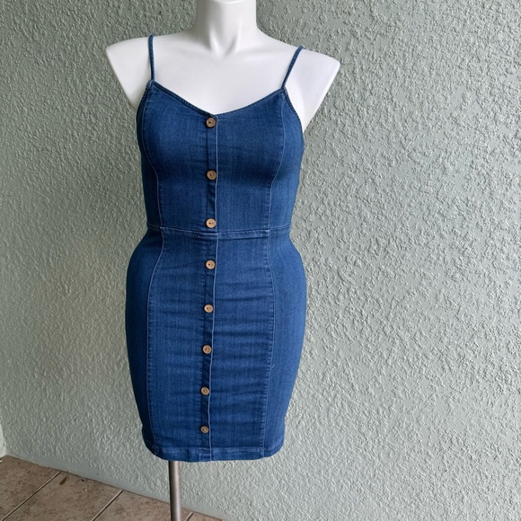 Dresses & Skirts - Bläshe size L denim jean mini dress y2K 90s  slimfit bodycon summer spring